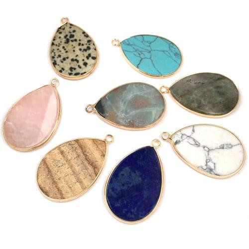 Fashion Natural Stone Lapis Lazuli Pendant Rose Quartzs Charms Pendants For Jewelry Making DIY Necklace Accessories Size 30x40mm