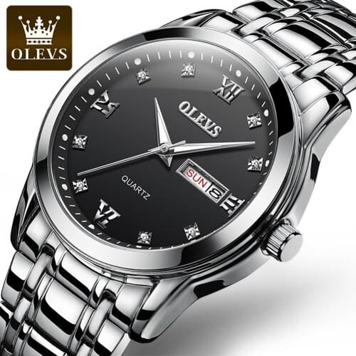 OLEVS Mens Watches Quartz Clock Stainless Steel Strap Waterproof Date Day Male Wristwatch Relogio Masculino Fashion Gift for Men