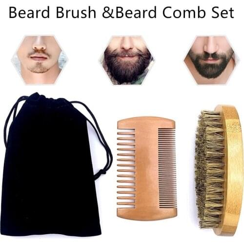 Natural Beard Comb Set Double Beard Oil Head Shape Beard Comb Brush Care Beard Oil Tool Beard Comb Set Professional