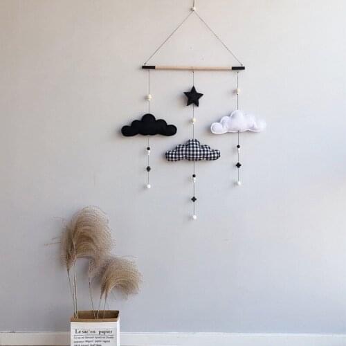 Wall Hanging Art Kids Toy Felt Clouds Wooden Beads Hanging Decorations With Wood Sticks Wall Hanging Ornaments For Children Room