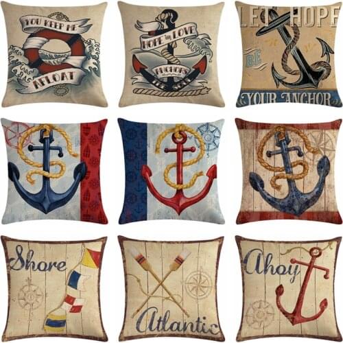 Retro Style Compass Printed Cushion Cover Anchor Pattern Marine Ship Throw Pillow Case Decorative Pillowcase Cojines Almofadas