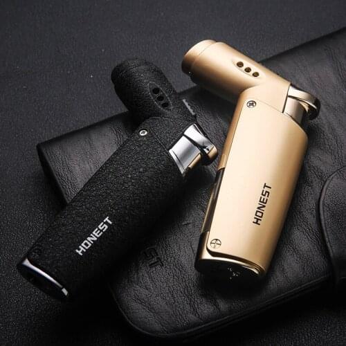HONEST New Mini Small Straight Lighter Portable Metal Windproof Inflatable Open Flame Mens Outdoor Lighter