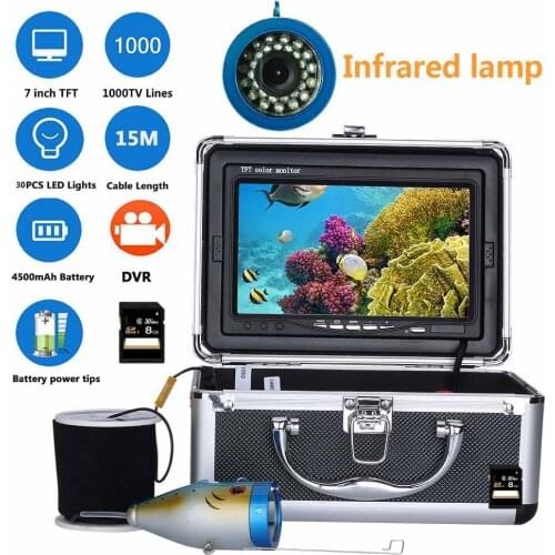 GAMWATER HD 15M 30M 1000TVL Underwater Fishing Camera Video Recorder DVR 7" inch Infrared IR LED lights Camera Fishing