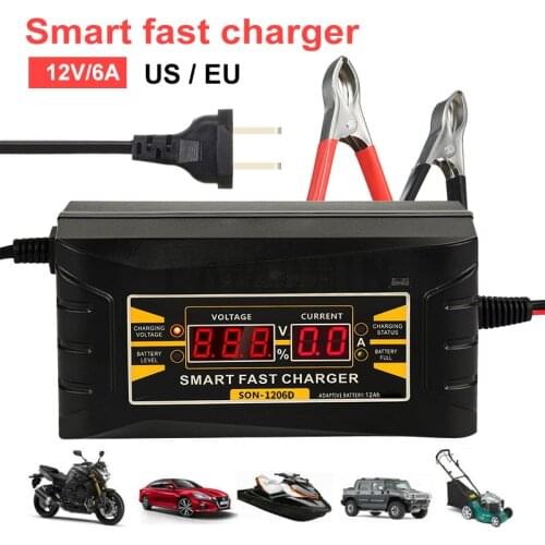 Full Automatic Car Battery Charger LCD Display EU/US Fast Charging 12V 6A Smart Lead acid Battery Car Motorcycle Battery Charger
