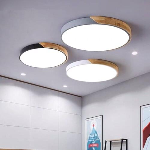 Modern LED Ceiling Lights for Living Room Bedroom Led Ceiling Lamp Nordic Round Wooden Remote Dimmable Macaron Colors Lighting