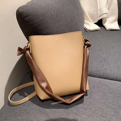 Simple Bucket Bag Solid Color Leather Ladies Bag Fashion Shoulder Bag Casual Bag Texture Bag Shoulder Bag Female Bag