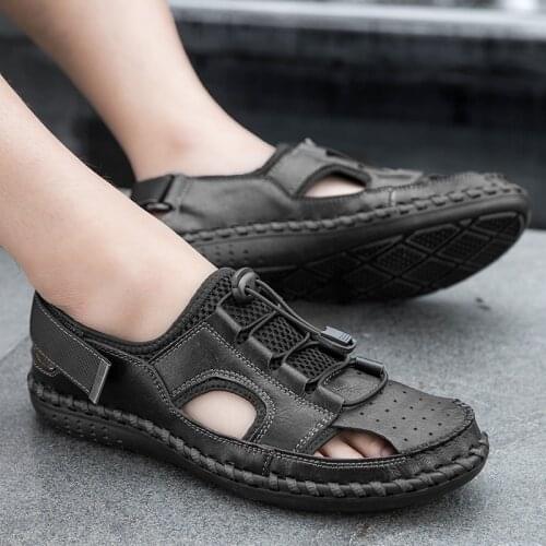 2021 New Stylish High Quality Genuine Leather Mens Sandals Breathable Non-slip Casual Shoes Summer Beach Men Shoes Size 46