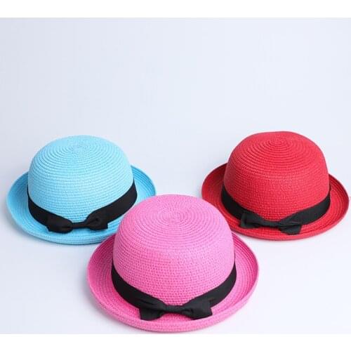 2019 Summer Parent-child ear Sun Hat Cute Children Sun Hats Bow Hand Made Women Straw Cap Beach Big Brim Hat Casual Glris Cap