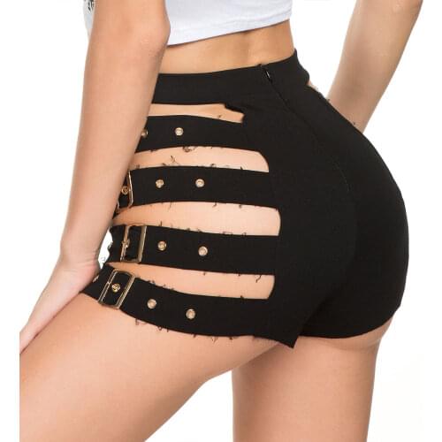 Hot Fashion Womens Shorts Summer Hollow Out High Waist Shorts Sexy Clubwear Female Fitness Push Up Gothic Short Pants Streetwear