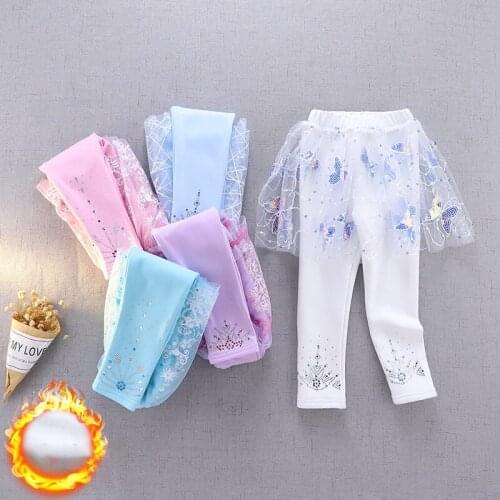 Girls Pants High Waist Plus Cashmere Long Trousers Children Autumn Winter Thickened Leggings Baby Girl Pant Mesh Culottes