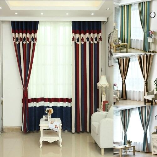 Tricolor Splice Curtains Home Decorat For Living Room Bedroom Modern Chenille Blackout Curtains Finished Customized