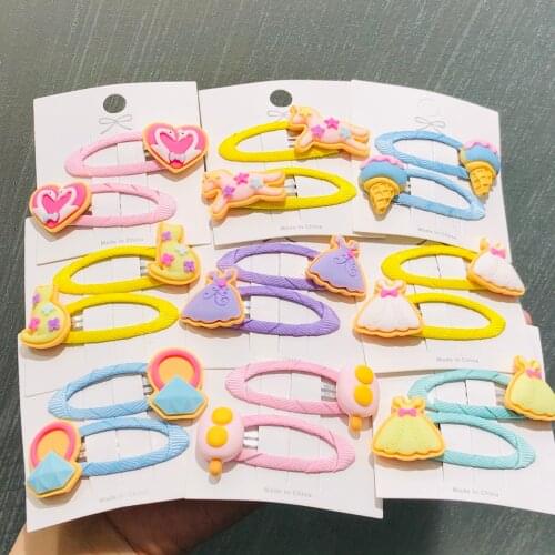 2Pcs/Set Girls Skirt Ice Cream Unicorn Thread Cloth Hairpins Children Sweet Hair Clip Barrettes Headband Kids Hair Accessories