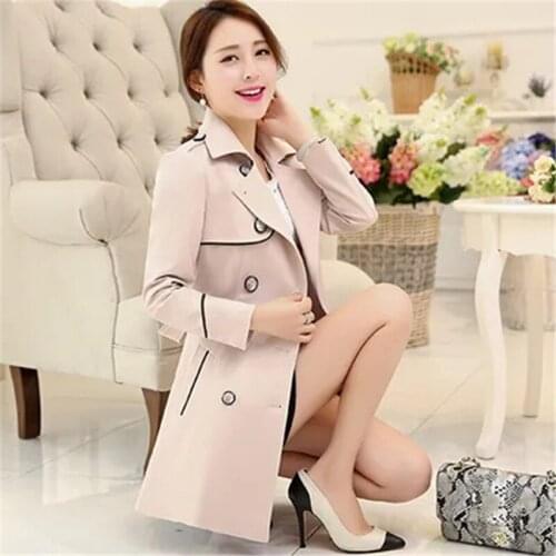 Windbreaker Womens Mid-Length Autumn Clothing 2021 New Korean Style Slim Double-Breasted Waist Long-Sleeved Female Jacket A4