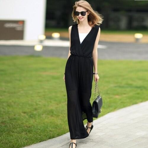 Customize Made Women Summer Fashion Casual Plus Size 3XS-10XL Sexy Deep V Neck Elegant Loose Wide Leg Pants Chiffon Jumpsuit