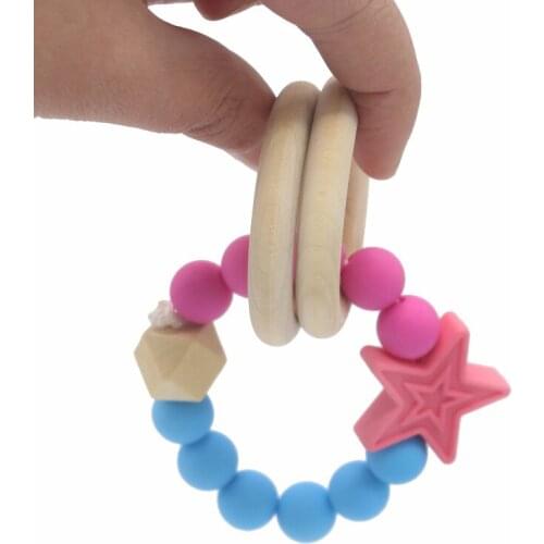 Silicone Beads Teething Ring Star Silicone Pendant Baby Teether Bracelet Toys Baby Rattle Stroller Accessories Toys
