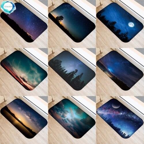 1PC 40x60cm Night Sky Doormat Forest Moon Mats Carpet Rug Doormat Living Room Non-slip Kitchen Floor Mat