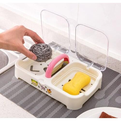 2 Grids Soap Holder Dish Drain Soap Tray Plate Soaps Storage Box Case with Handle Sponge Holder Kitchen Bathroom Organizer
