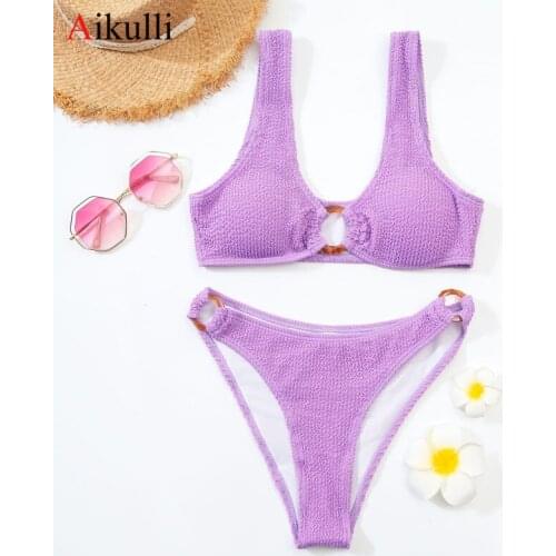 2021 Sexy Hollow out Bikinis Swimsuit Womens Push Up Swimwear Ring Solid color Bikini set Summer Sandy Beach Swim Bathing Suits
