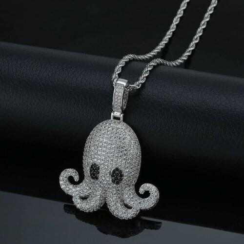 AITIEI Hip Hop Jewelry Octopus Pendant Necklace Iced Out Cubic Zirconia Gold Silver Color Pendant Gift For Men Women
