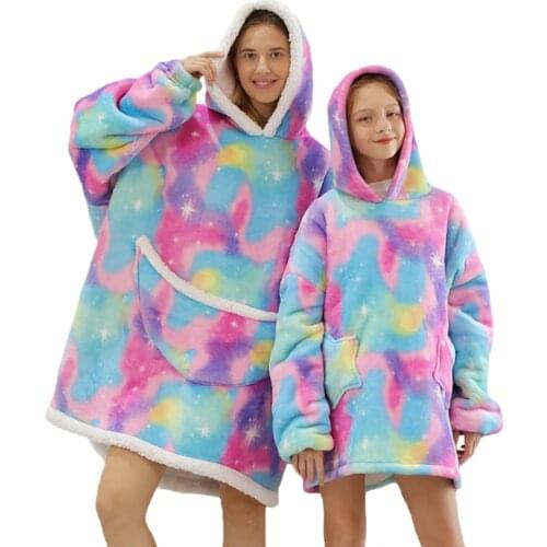 Oversized Family look Homewear Plush Fleece Sherpa Blanket Thick Girls Sleepwear ,if you need two Warm Hoodie, please order two