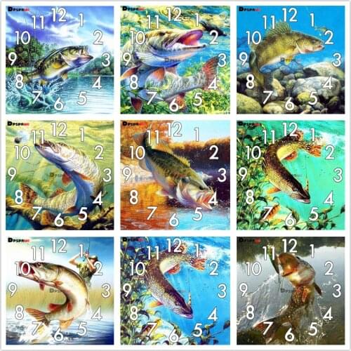 Dpsprue Full Diamond Painting Cross Stitch With Clock Mechanism Mosaic 5D Diy Square Round Animal Fish 3d Embroidery Gift HG218