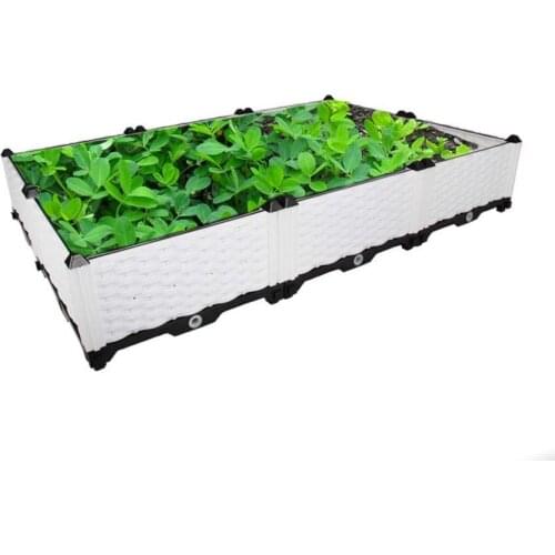 Double Row Raised Garden Patio Outdoor DIY Plastic Planter Box Vegetables Flowers Succulents White BS020-11/13