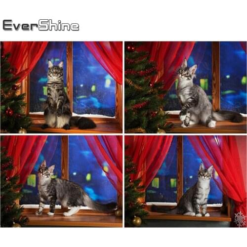 Evershine 5D DIY Diamond Embroidery Cat Full Square Diamond Painting Christmas Animal Cross Stitch Snow Home Decorations
