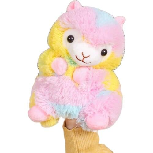 Alpaca Sheep Puppet Pom Plush Rainbow Hand Puppet Class Education Plush Toy Colourful Hand Toy for Baby girl kindergarten School