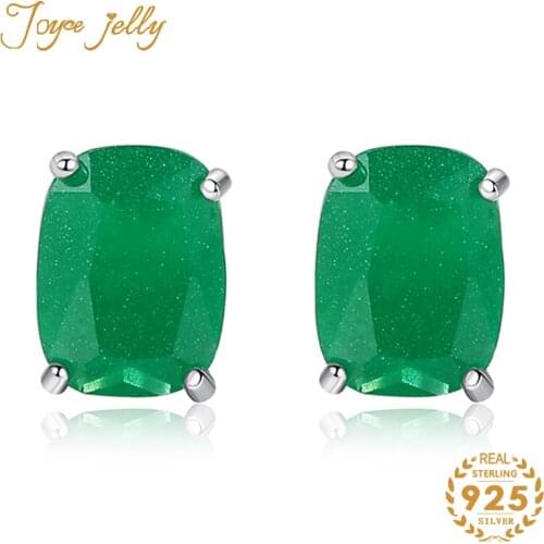JoyceJelly Classic 925 Sterling Silver Women Stud Earrings With oval shape emerald gemstones silver Fine jewelry Engagement Gift