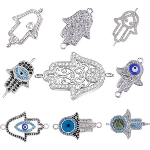 Juya DIY Jewelry Supplies Hamsa Hand Of Fatima Greek Evil Eye Charms Connector For Needlework Jewelry Bracelet Earrings Making