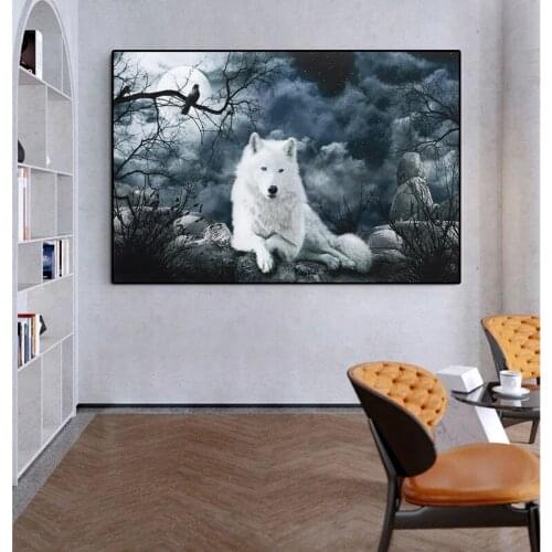 Modern art painting animal white wolf canvas painting print posters and prints home living room wall decoration painting