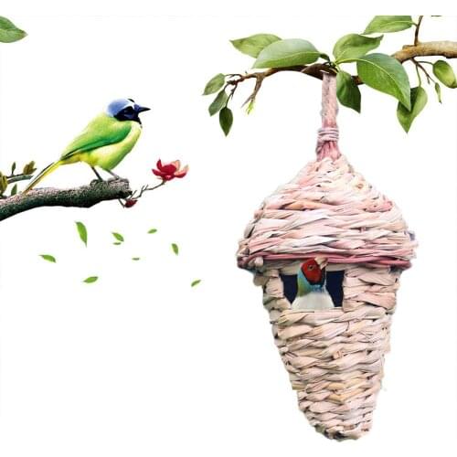 Straw Bird Cages Nests House Outdoor Hanging Nest Hand Woven Bird Feeder Rest Nest Hamster Small Animals Cage