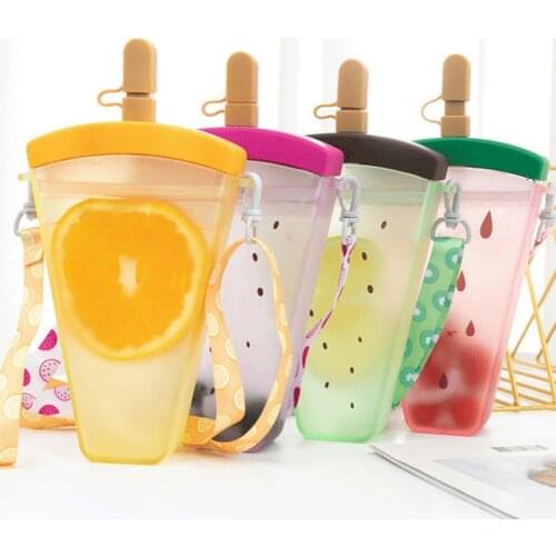 80%HOT320ML Water Bottle Popsicles Shape Fruit Print Easy to Carry Ice Cream Water Bottle with Straw for Outdoor