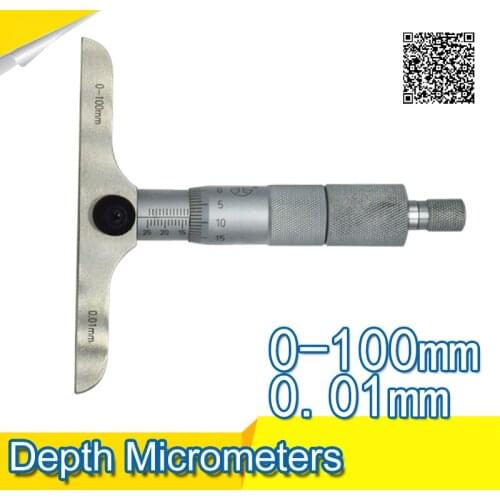 Depth Micrometer 0-100mm/0.01 Ratchet Stainless Steel Calipers Measuring Tools