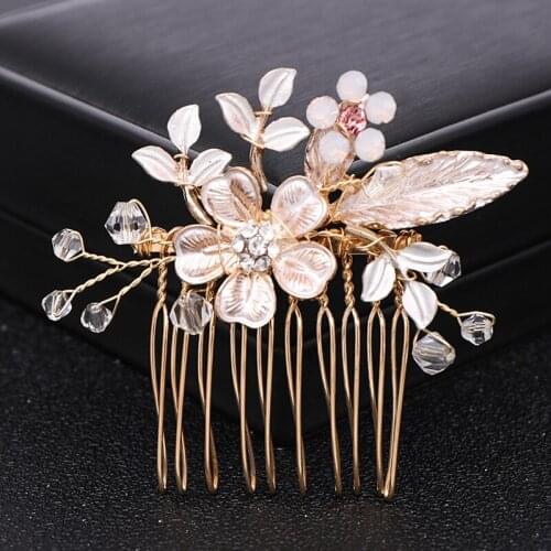 Trendy Gold Flower Crystal Wedding Hair Combs Hair Accessories for Bridal Handmade Headpiece tiara Women Hair ornaments Jewelry