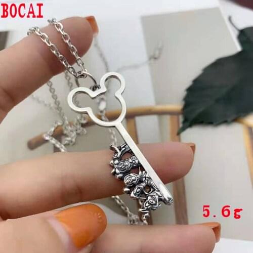 Real 925 sterling silver cartoon mouse key necklace pendant fashion creative chain pendant creative cute pendant