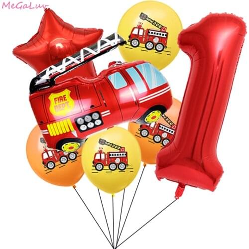 13pcs Fireman Foil Balloon Fire Truck Foil Balloon 32inch Red Number Balloon 1 2 3 4 5 6 7 8 9 Years Birthday Party Decor Globos