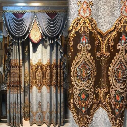 European crack style luxury embroidered villa Valance curtains for Living Room with high quality Voile Curtain for Bedroom