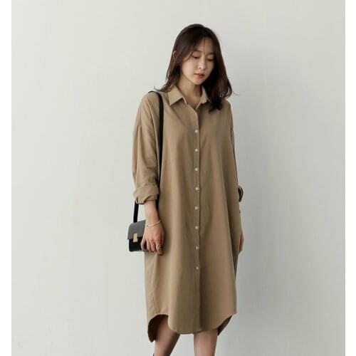 COIGARSAM Brief Loose Shirt Womens tops New Single Breasted Women shirts Khaki Navy 422