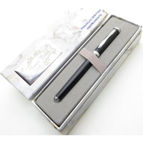Wings Marble R386 Matte Black Chrome Roller Pen | İsme Special Pen | Gift Pen