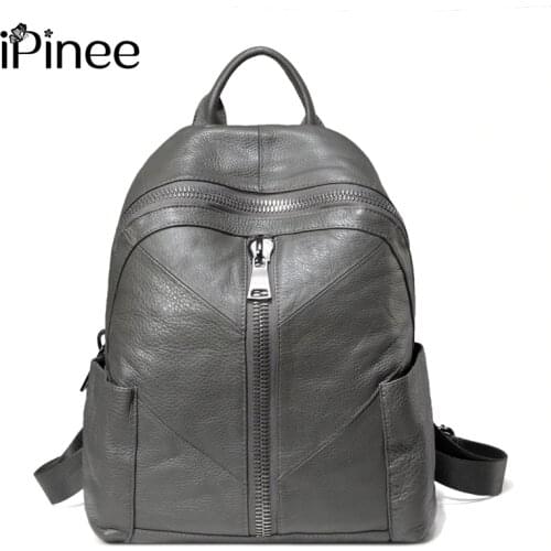 IPinee Fashion Soft Genuine Leather Large Women Backpack High Quality Ladies Daily Casual Travel Bag Knapsack Schoolbag