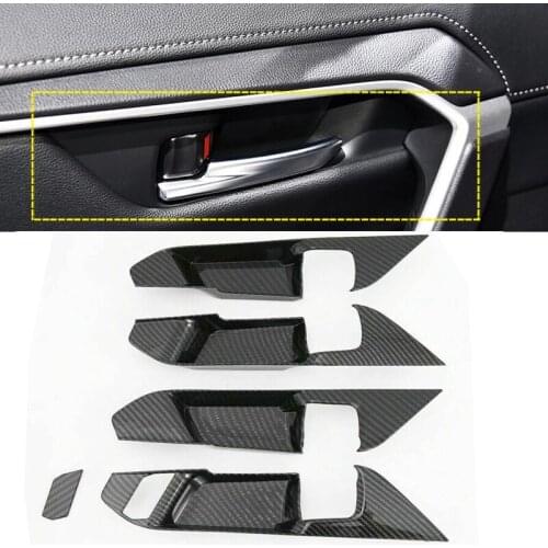 Car Interior-Door Handle Frame Cover Trim For Toyota RAV4 2019 2020 ABS Carbon Fiber Color Inner Door Bowl Wrist Cover Trim 5pcs
