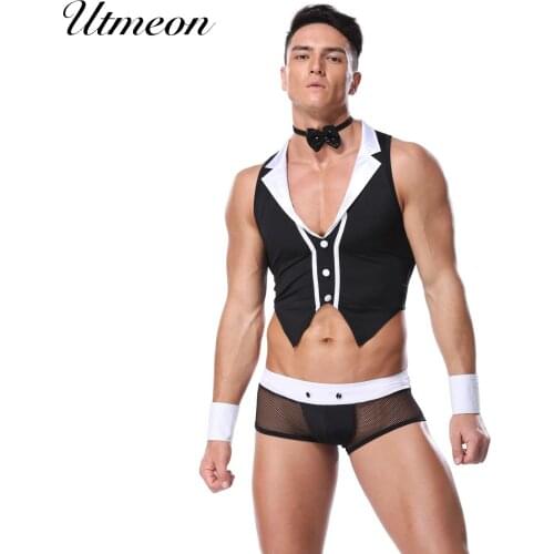 Five Pieces Sexy Exotic Lingerie Sexy Mens Bartender Cosplay Costume Role play Costumes For Men Seductive Lingerie