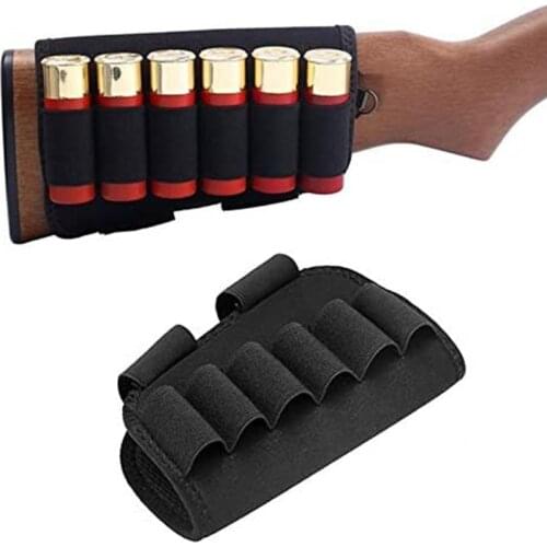 Tactical 6 Rounds Shotgun Buttstock Ammo Pouch 12 Gauge Bandolier Pouch Holder Ammo Bullet Cartradge Holster Hunting Bag