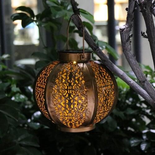 Solar wrought iron pumpkin Outdoor Waterproof Garden Solar LED Light Decorative Metal Hanging Lamp For Garden Patio Yard