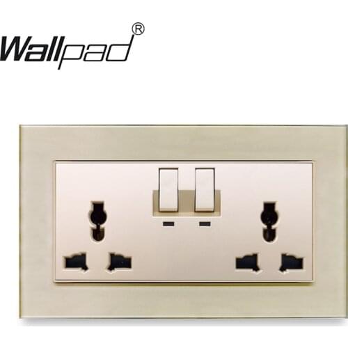 Universal Switched Socket Wallpad Gold Crystal Glass Panel 110V-250V 146*86mm 13A UK Standard Power Outlet