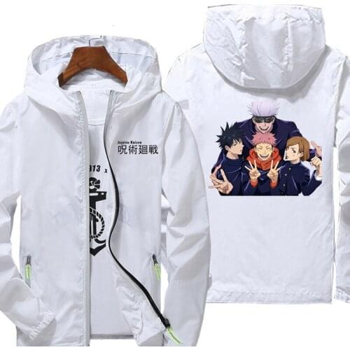Mens hooded windbreaker Jujutsu Kaisen coat spring and autumn sunscreen slim casual coat fashion jacket running sports