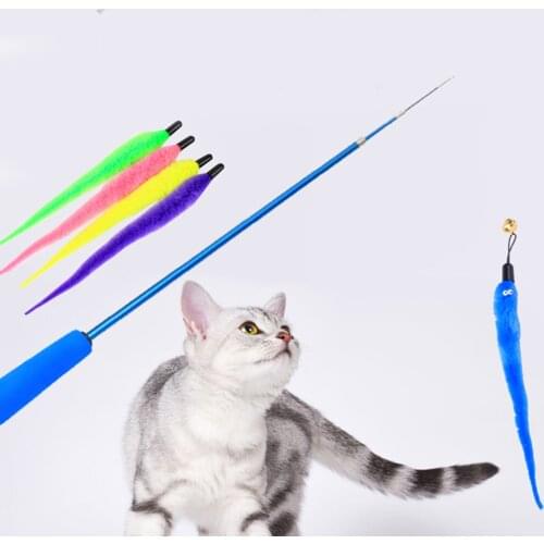 Funny Pet Cat Toys Stick Interactive Toy Telescopic Feather Rod Teaser Rod Wand Toys Colorful Cat Teaser Toy Cat Products