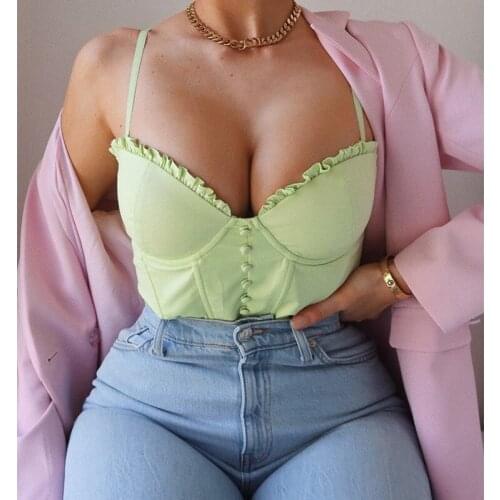 Green Short Camis Tops Summer New Sling Tight Fitting INS Solid Color Slim Sexy Vest Nightclub Crop Top High Quality Dropship