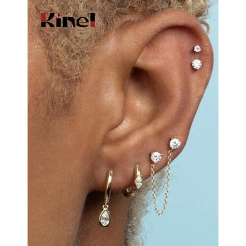 Kinel European Jewelry 925 Sterling Silver Pendientes Chain Drop Earrings for Women Zircon Crystal Accessories